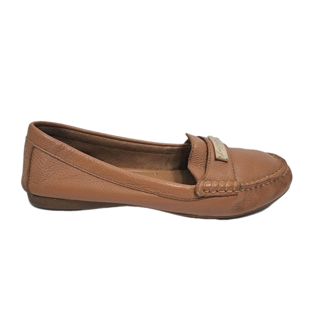 Coach Fredrica Pebbled Leather Driving Loafers Womens 8.5 Tan Gold Logo A5175 - Picture 3 of 11